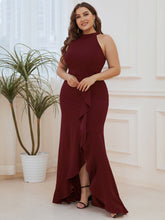 Load image into Gallery viewer, Color=Burgundy | Sleeveless Pencil Wholesale Evening Dresses with Halter Neck-Burgundy 3