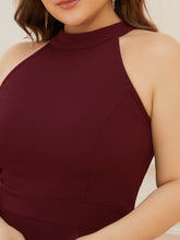 Load image into Gallery viewer, Color=Burgundy | Sleeveless Pencil Wholesale Evening Dresses with Halter Neck-Burgundy 5