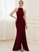 Load image into Gallery viewer, Color=Burgundy | Sleeveless Pencil Wholesale Evening Dresses with Halter Neck-Burgundy 2
