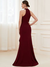 Load image into Gallery viewer, Color=Burgundy | Sleeveless Pencil Wholesale Evening Dresses with Halter Neck-Burgundy 4