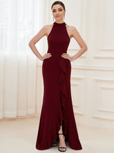 Load image into Gallery viewer, Color=Burgundy | Sleeveless Pencil Wholesale Evening Dresses with Halter Neck-Burgundy 6