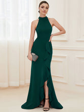 Load image into Gallery viewer, Color=Dark Green | Sleeveless Pencil Wholesale Evening Dresses with Halter Neck-Dark Green 3