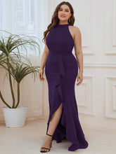Load image into Gallery viewer, Color=Dark Purple | Sleeveless Pencil Wholesale Evening Dresses with Halter Neck-Dark Purple 3