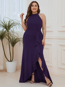 Color=Dark Purple | Sleeveless Pencil Wholesale Evening Dresses with Halter Neck-Dark Purple 4