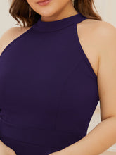 Load image into Gallery viewer, Color=Dark Purple | Sleeveless Pencil Wholesale Evening Dresses with Halter Neck-Dark Purple 5
