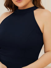 Load image into Gallery viewer, Color=Navy Blue | Sleeveless Pencil Wholesale Evening Dresses with Halter Neck-Navy Blue 5