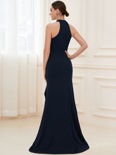 Load image into Gallery viewer, Color=Navy Blue | Sleeveless Pencil Wholesale Evening Dresses with Halter Neck-Navy Blue 2