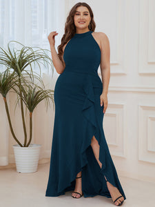 Color=Teal | Sleeveless Pencil Wholesale Evening Dresses with Halter Neck-Teal 4
