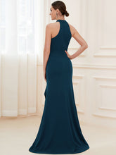 Load image into Gallery viewer, Color=Teal | Sleeveless Pencil Wholesale Evening Dresses with Halter Neck-Teal 2
