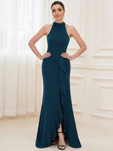 Load image into Gallery viewer, Color=Teal | Sleeveless Pencil Wholesale Evening Dresses with Halter Neck-Teal 4