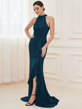 Load image into Gallery viewer, Color=Teal | Sleeveless Pencil Wholesale Evening Dresses with Halter Neck-Teal 1