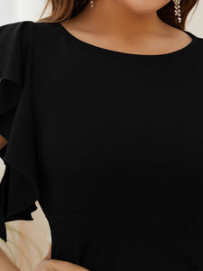 Color=Black | U Neck A Line Split Wholesale Evening Dresses with Cover Sleeves-Black 6