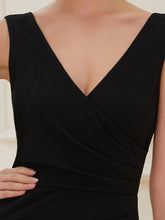 Load image into Gallery viewer, Color=Black | Sleeveless Pencil Split Wholesale Evening Dresses with Deep V Neck-Black 5