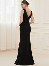 Load image into Gallery viewer, Color=Black | Sleeveless Pencil Split Wholesale Evening Dresses with Deep V Neck-Black 2