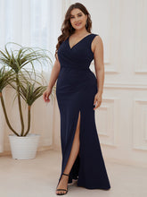 Load image into Gallery viewer, Color=Navy Blue | Sleeveless Pencil Split Wholesale Evening Dresses with Deep V Neck-Navy Blue 2