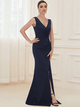 Load image into Gallery viewer, Color=Navy Blue | Sleeveless Pencil Split Wholesale Evening Dresses with Deep V Neck-Navy Blue 5