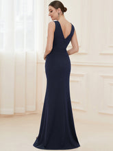 Load image into Gallery viewer, Color=Navy Blue | Sleeveless Pencil Split Wholesale Evening Dresses with Deep V Neck-Navy Blue 2