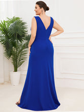 Load image into Gallery viewer, Color=Sapphire Blue | Sleeveless Pencil Split Wholesale Evening Dresses with Deep V Neck-Sapphire Blue 2
