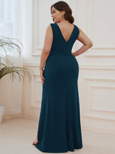 Load image into Gallery viewer, Color=Teal | Sleeveless Pencil Split Wholesale Evening Dresses with Deep V Neck-Teal 2