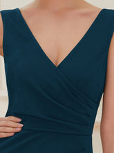 Load image into Gallery viewer, Color=Teal | Sleeveless Pencil Split Wholesale Evening Dresses with Deep V Neck-Teal 5