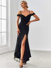 Load image into Gallery viewer, Color=Black | Sultry Wholesale Evening Dresses with Deep V Neck and Fishtail-Black 2