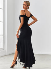 Load image into Gallery viewer, Color=Black | Sultry Wholesale Evening Dresses with Deep V Neck and Fishtail-Black 3
