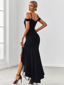 Color=Black | Sultry Wholesale Evening Dresses with Deep V Neck and Fishtail-Black 3