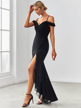 Load image into Gallery viewer, Color=Black | Sultry Wholesale Evening Dresses with Deep V Neck and Fishtail-Black 4