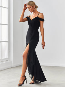 Color=Black | Sultry Wholesale Evening Dresses with Deep V Neck and Fishtail-Black 4
