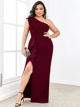Load image into Gallery viewer, Color=Burgundy | Sleeveless Asymmetric Shoulders Pencil Wholesale Evening Dresses-Burgundy 1