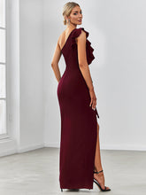 Load image into Gallery viewer, Color=Burgundy | Sleeveless Asymmetric Shoulders Pencil Wholesale Evening Dresses-Burgundy 2