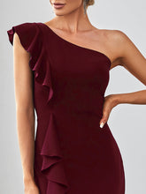 Load image into Gallery viewer, Color=Burgundy | Sleeveless Asymmetric Shoulders Pencil Wholesale Evening Dresses-Burgundy 5