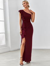 Load image into Gallery viewer, Color=Burgundy | Sleeveless Asymmetric Shoulders Pencil Wholesale Evening Dresses-Burgundy 1