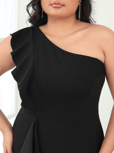Load image into Gallery viewer, Color=Black | Sleeveless Asymmetric Shoulders Pencil Wholesale Evening Dresses-Black 5