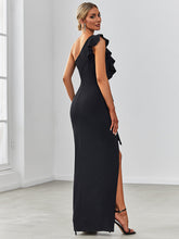 Load image into Gallery viewer, Color=Black | Sleeveless Asymmetric Shoulders Pencil Wholesale Evening Dresses-Black 2