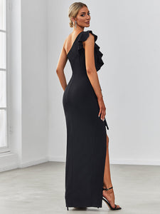 Color=Black | Sleeveless Asymmetric Shoulders Pencil Wholesale Evening Dresses-Black 2