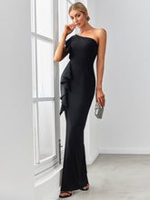 Load image into Gallery viewer, Color=Black | Sleeveless Asymmetric Shoulders Pencil Wholesale Evening Dresses-Black 3