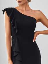 Load image into Gallery viewer, Color=Black | Sleeveless Asymmetric Shoulders Pencil Wholesale Evening Dresses-Black 5