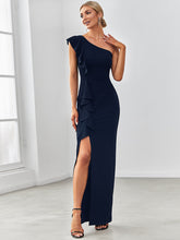 Load image into Gallery viewer, Color=Navy Blue | Sleeveless Asymmetric Shoulders Pencil Wholesale Evening Dresses-Navy Blue 1