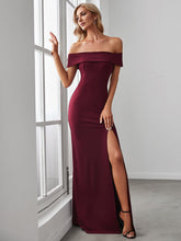 Load image into Gallery viewer, Color=Burgundy | Bewitching Off Shoulders Floor Length Pencil Wholesale Evening Dresses-Burgundy 3