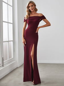 Color=Burgundy | Bewitching Off Shoulders Floor Length Pencil Wholesale Evening Dresses-Burgundy 1