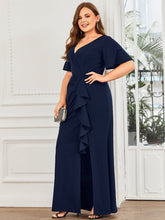 Load image into Gallery viewer, Color=Navy Blue | Fishtail Short Ruffles Sleeves Split Wholesale Evening Dresses-Navy Blue 4