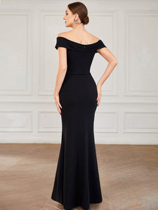 Color=Black | Off Shoulders A Line Floor Length Strapless Wholesale Evening Dresses-Black 2