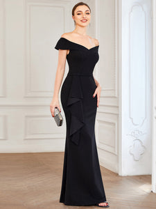 Color=Black | Off Shoulders A Line Floor Length Strapless Wholesale Evening Dresses-Black 3