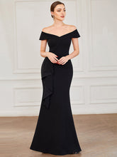 Load image into Gallery viewer, Color=Black | Off Shoulders A Line Floor Length Strapless Wholesale Evening Dresses-Black 1