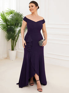 Color=Dark Purple | Off Shoulders Asymmetrical Hem A Line Wholesale Evening Dresses-Dark Purple 4