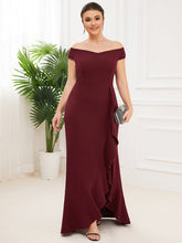 Load image into Gallery viewer, Color=Burgundy | Off Shoulders A Line Wholesale Evening Dresses with Raglan Sleeves-Burgundy 4