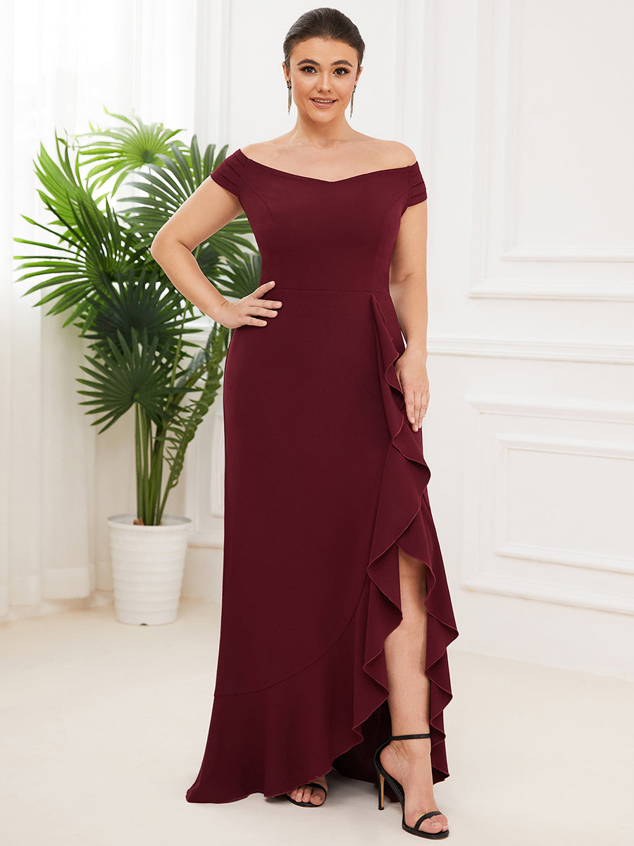 Color=Burgundy | Off Shoulders A Line Wholesale Evening Dresses with Raglan Sleeves-Burgundy 1