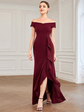 Load image into Gallery viewer, Color=Burgundy | Off Shoulders A Line Wholesale Evening Dresses with Raglan Sleeves-Burgundy 4