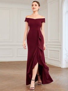 Color=Burgundy | Off Shoulders A Line Wholesale Evening Dresses with Raglan Sleeves-Burgundy 4